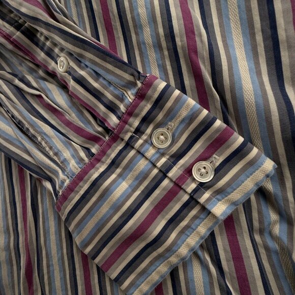 Faconnable Long Sleeve Button Up Shirt Men Cotton Striped Purple Gray Large - Picture 11 of 16